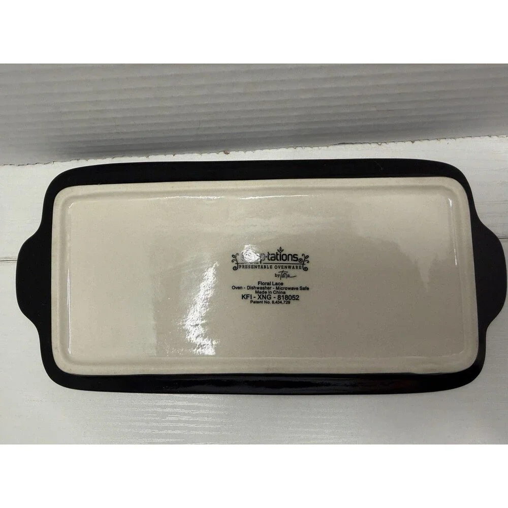 3 Pc TEMP-TATIONS Floral Lace 1 Quart Loaf Bakeware w/Lid & Hotplate